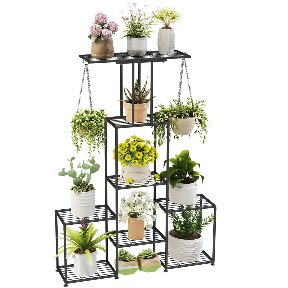YUJCHMTZN 6-tier plant stand front view shows durable metal frame saving space.