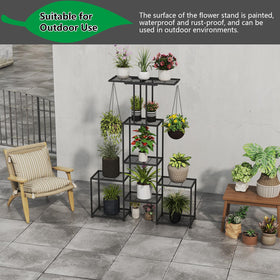 YUJCHMTZN tall plant stand assembled with wide shelves for 8-inch pots.