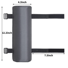 Arm rest pad with adjustable straps secures pad on different chairs.