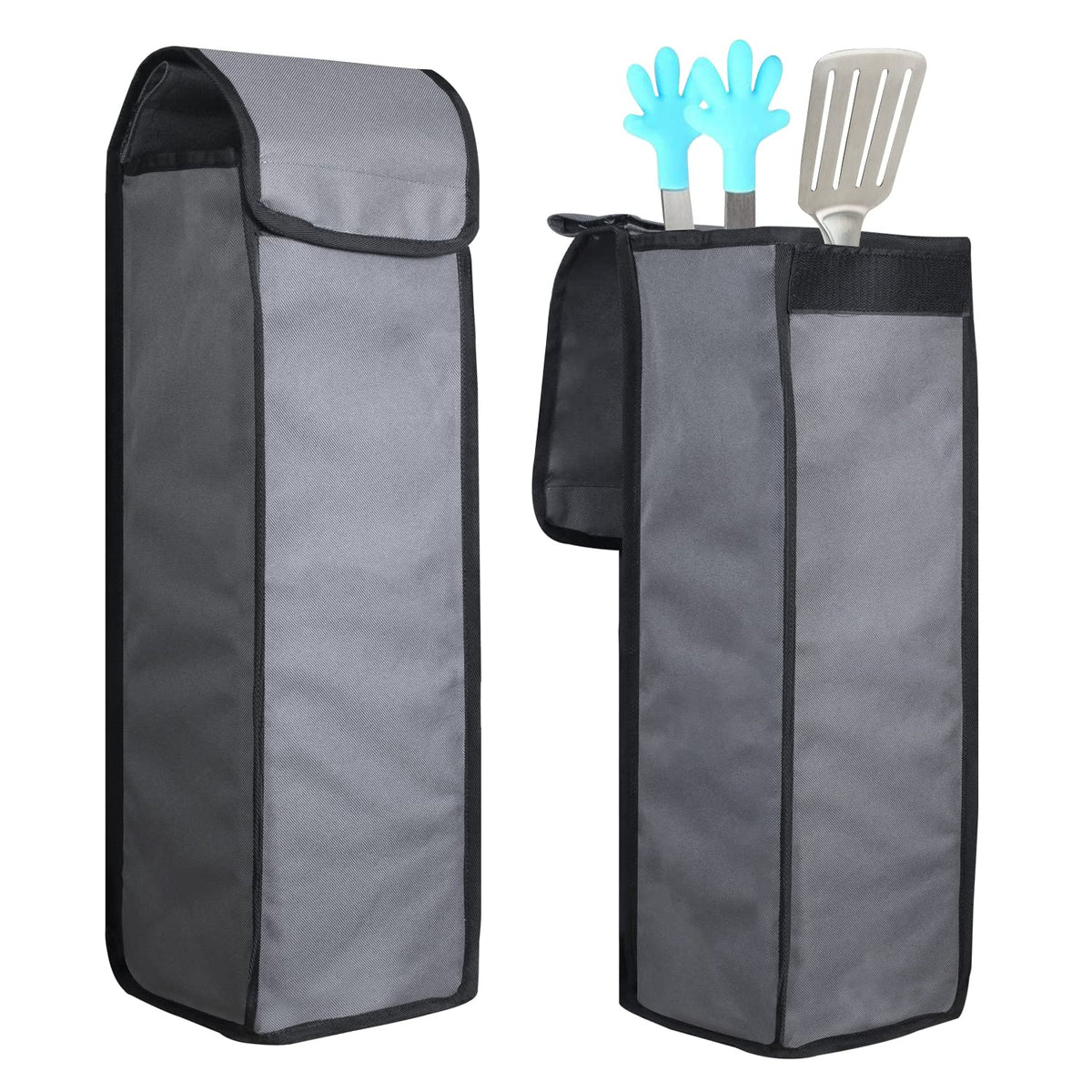 YUJHON spacious grill tool bag organizing spatulas and tongs.