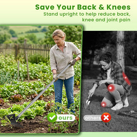 YUJOIBAN 6-tine rake efficiently loosens soil and removes deep weeds.