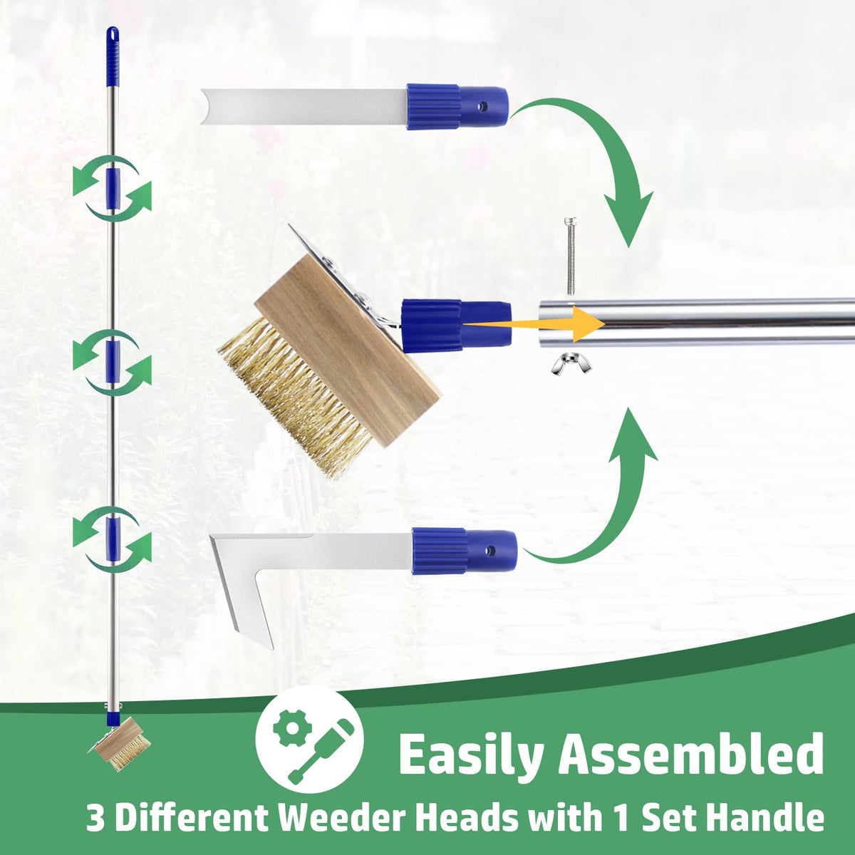 YUJOIBAN brass bristles weeding tool head for deep crevice removal between stones.