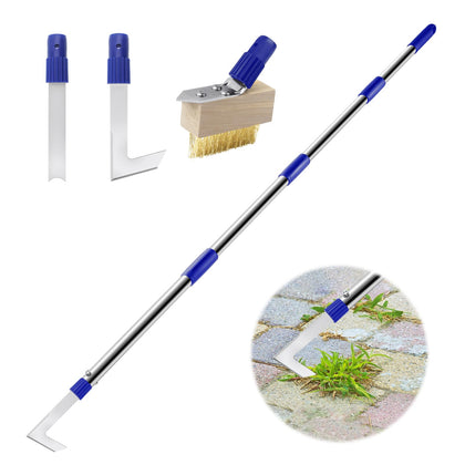YUJOIBAN crack weeder tool with long handle reaching tight paver gaps for easier maintenance.