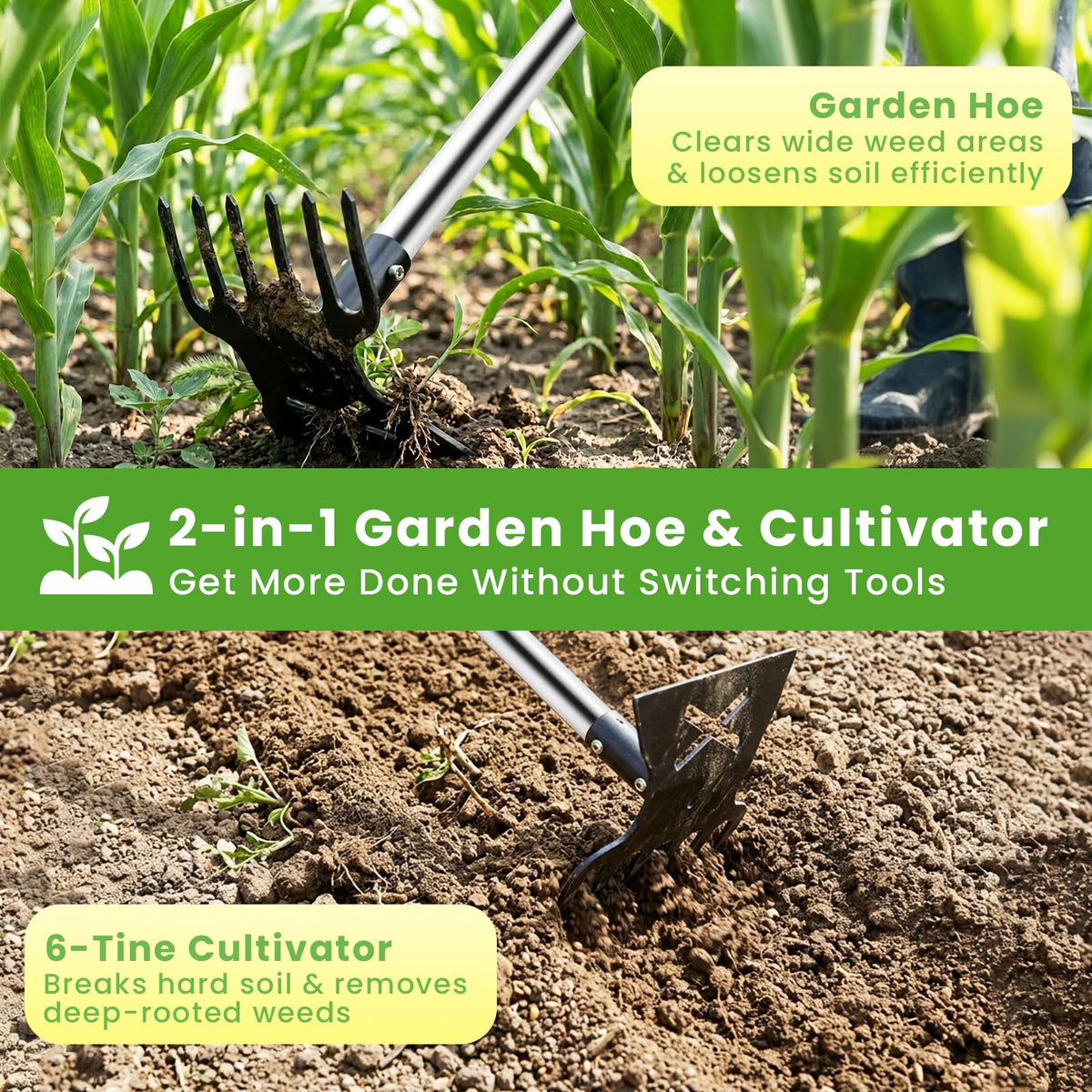 YUJOIBAN long 57-inch handle reduces bending while weed pulling.