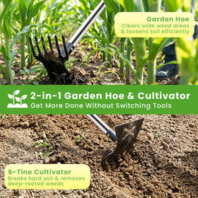 YUJOIBAN long 57-inch handle reduces bending while weed pulling.