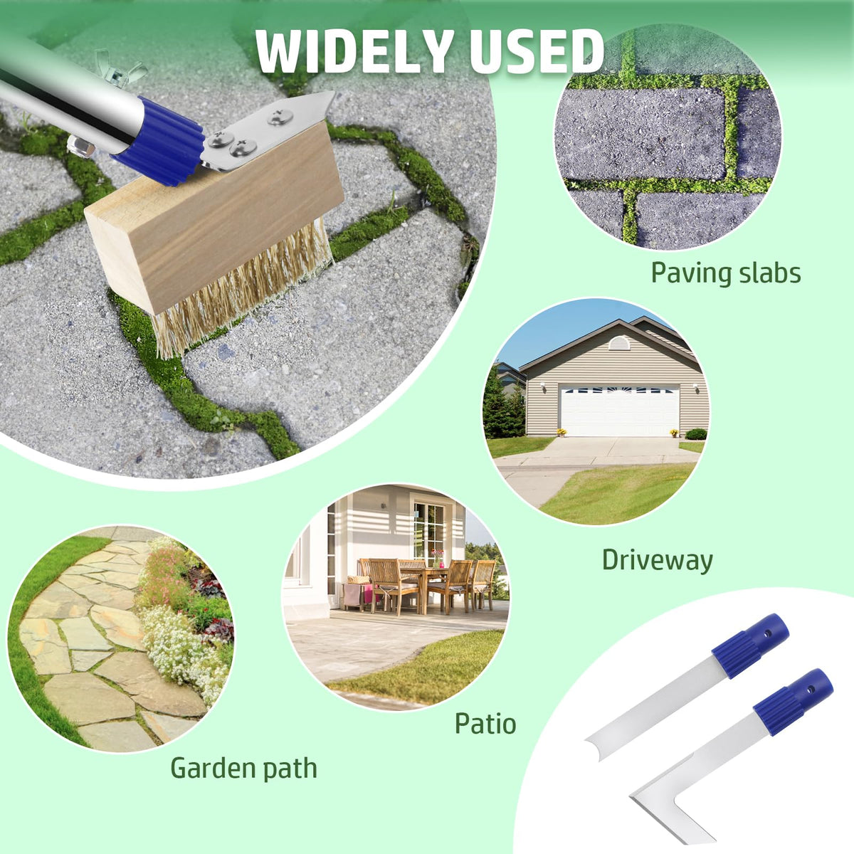 YUJOIBAN paver and driveway weeding tool suitable for sidewalks, driveways, and patios.