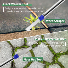 YUJOIBAN U-shaped moss remover scraper clears moss from patio edges and pavements.