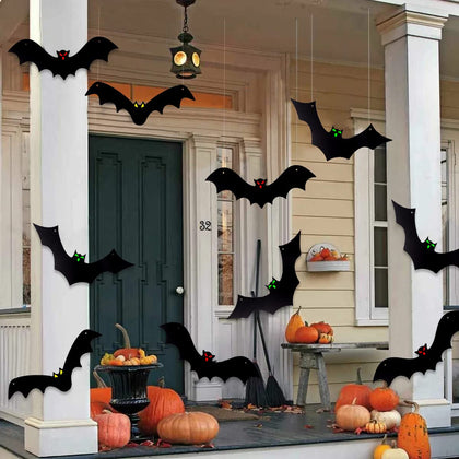 YUJUN hanging bats with glow eye stickers for a spooky yard display