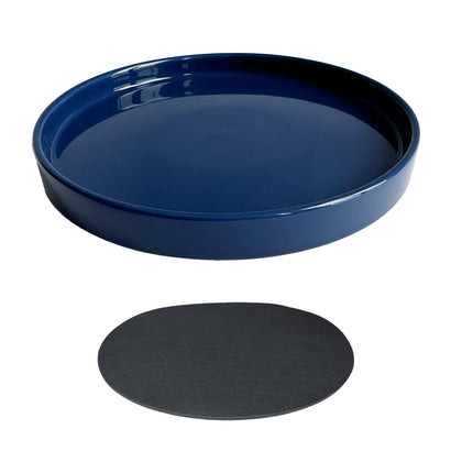 Yukfona ceramic plant saucer 12-inch blue with durable glaze protects surfaces.