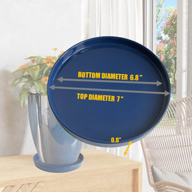 Yukfona 7-inch blue ceramic plant saucer in side view shows durable glaze.