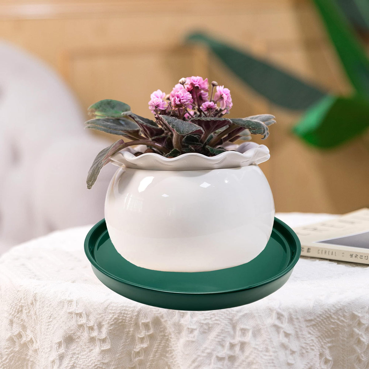 Yukfona ceramic plant saucer green multi-size range for various pots