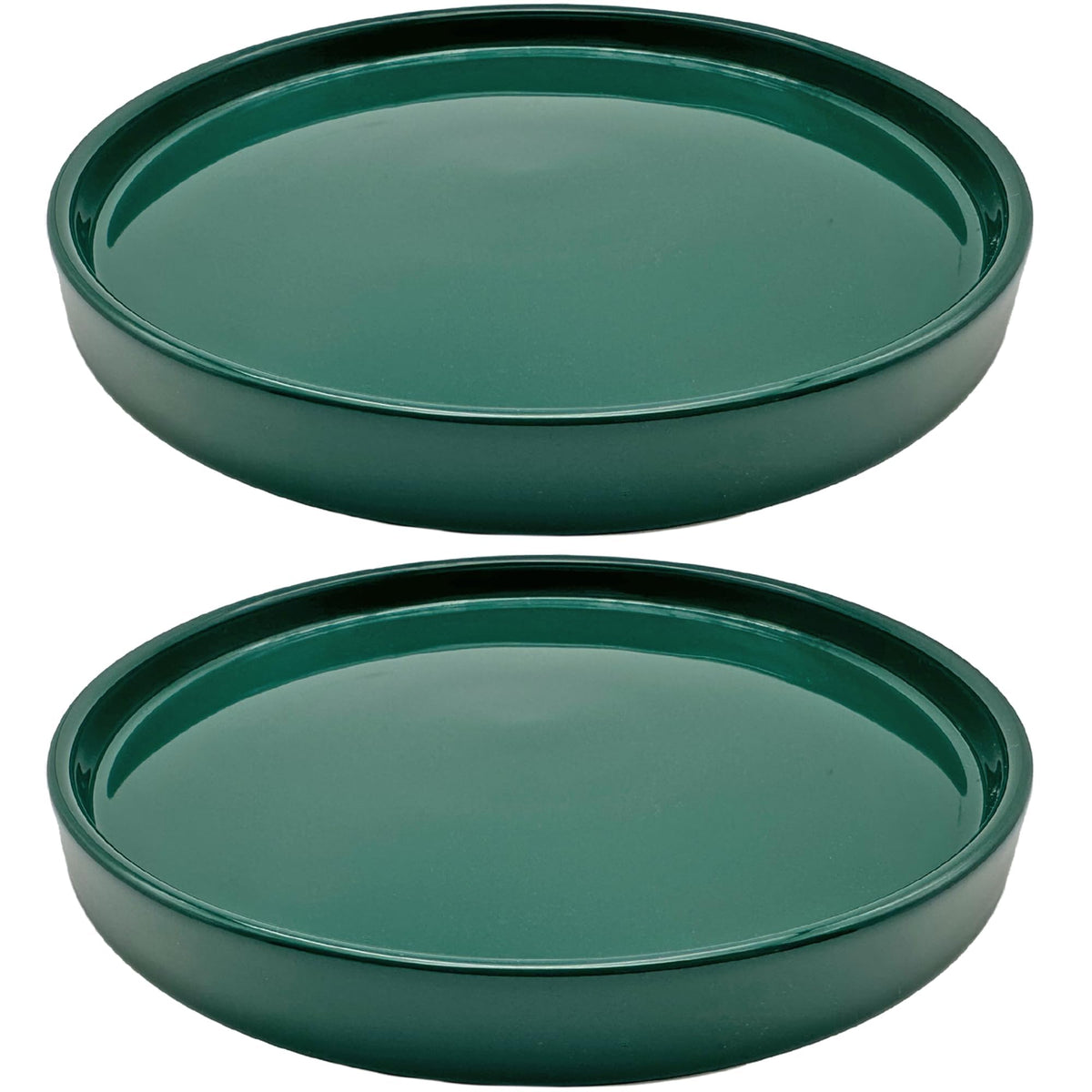 Yukfona two-pack ceramic plant saucer in green, 6 inch front view for indoor pots
