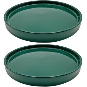 Yukfona two-pack ceramic plant saucer in green, 6 inch front view for indoor pots