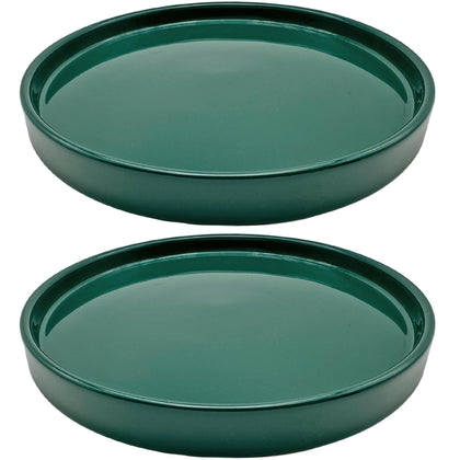 Yukfona two-pack ceramic plant saucer in green, 6 inch front view for indoor pots