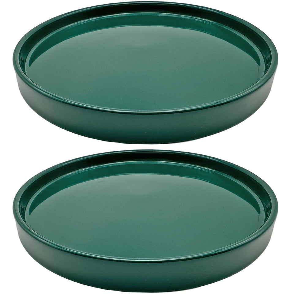 Yukfona two-pack ceramic plant saucer in green, 6 inch front view for indoor pots