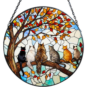 YULAIKUAI suncatcher with six cats on a branch lights up windows