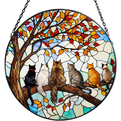 YULAIKUAI suncatcher with six cats on a branch lights up windows