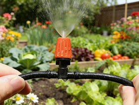Yulaiyoen garden irrigation setup suits lawns and vegetables with efficient mist.