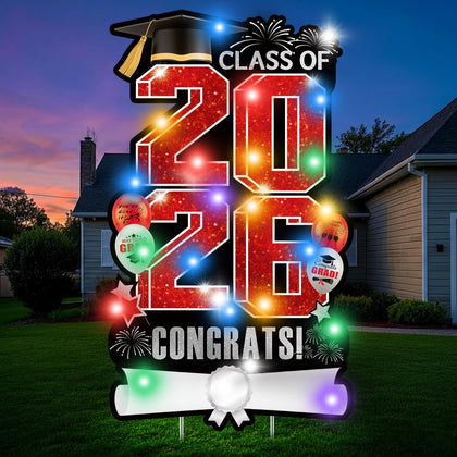 Yuleglowix 2026 yard sign front view highlighting bold red celebration for outdoor graduations.
