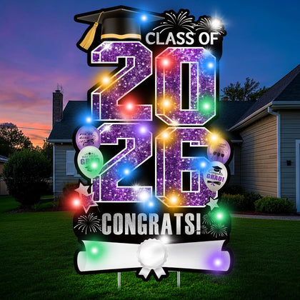 Yuleglowix graduation yard sign 2026 purple, bold outdoor centerpiece.