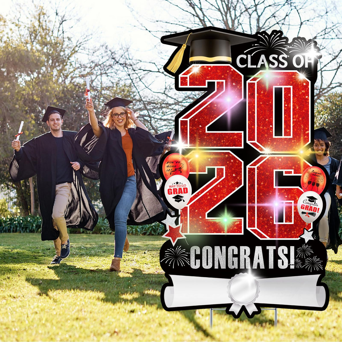 Yuleglowix outdoor graduation display suitable for gardens, yards, and events.