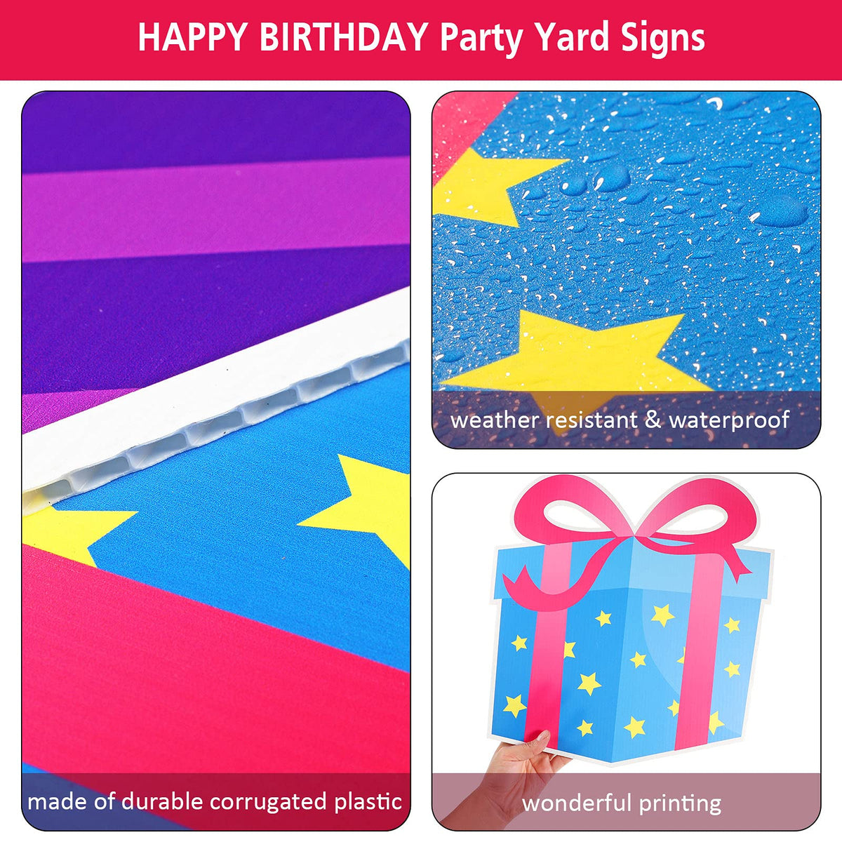 Yulejo gift icon complements cake and balloons in yard decor