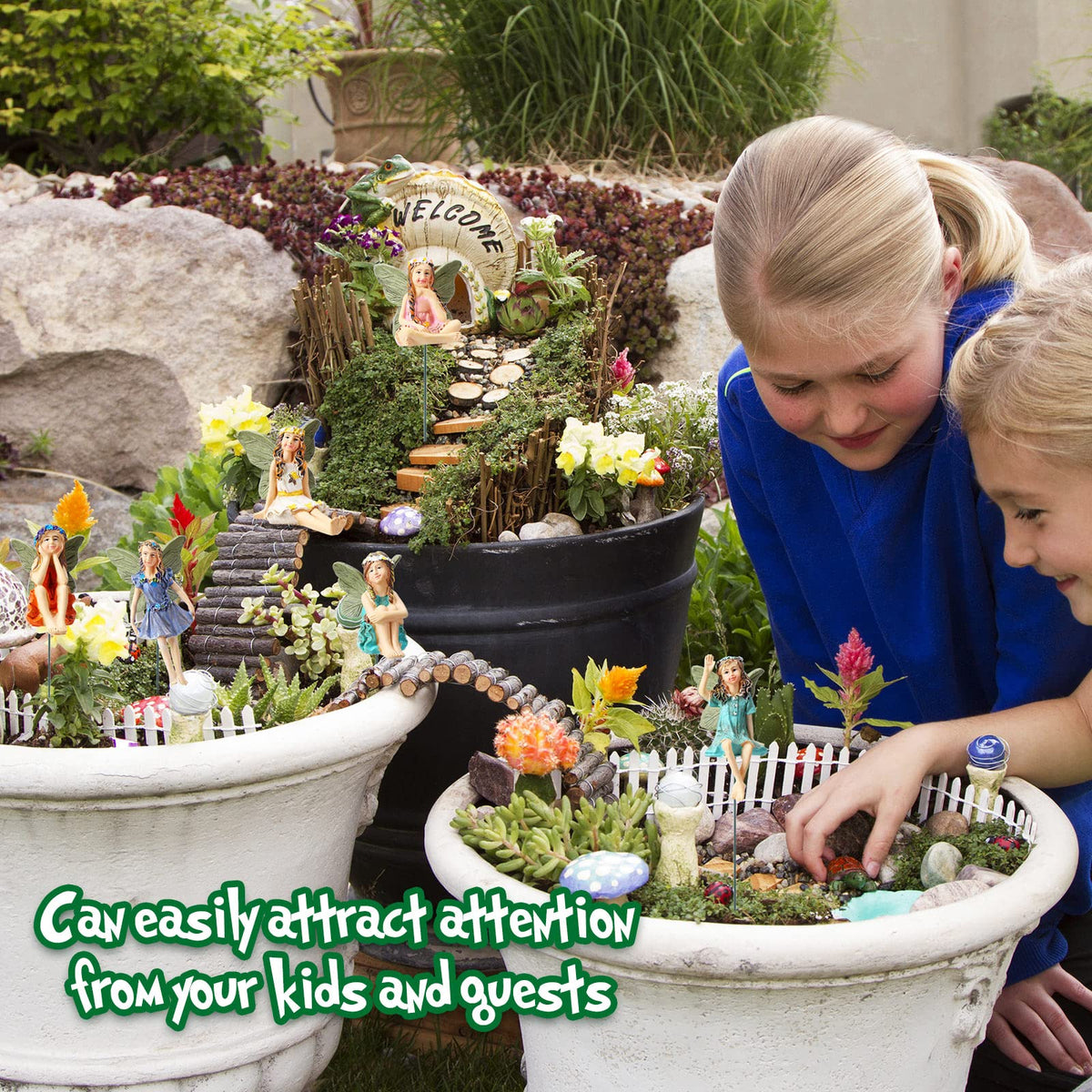 Yulejo outdoor garden decor features lifelike fairy sculptures that withstand weather.