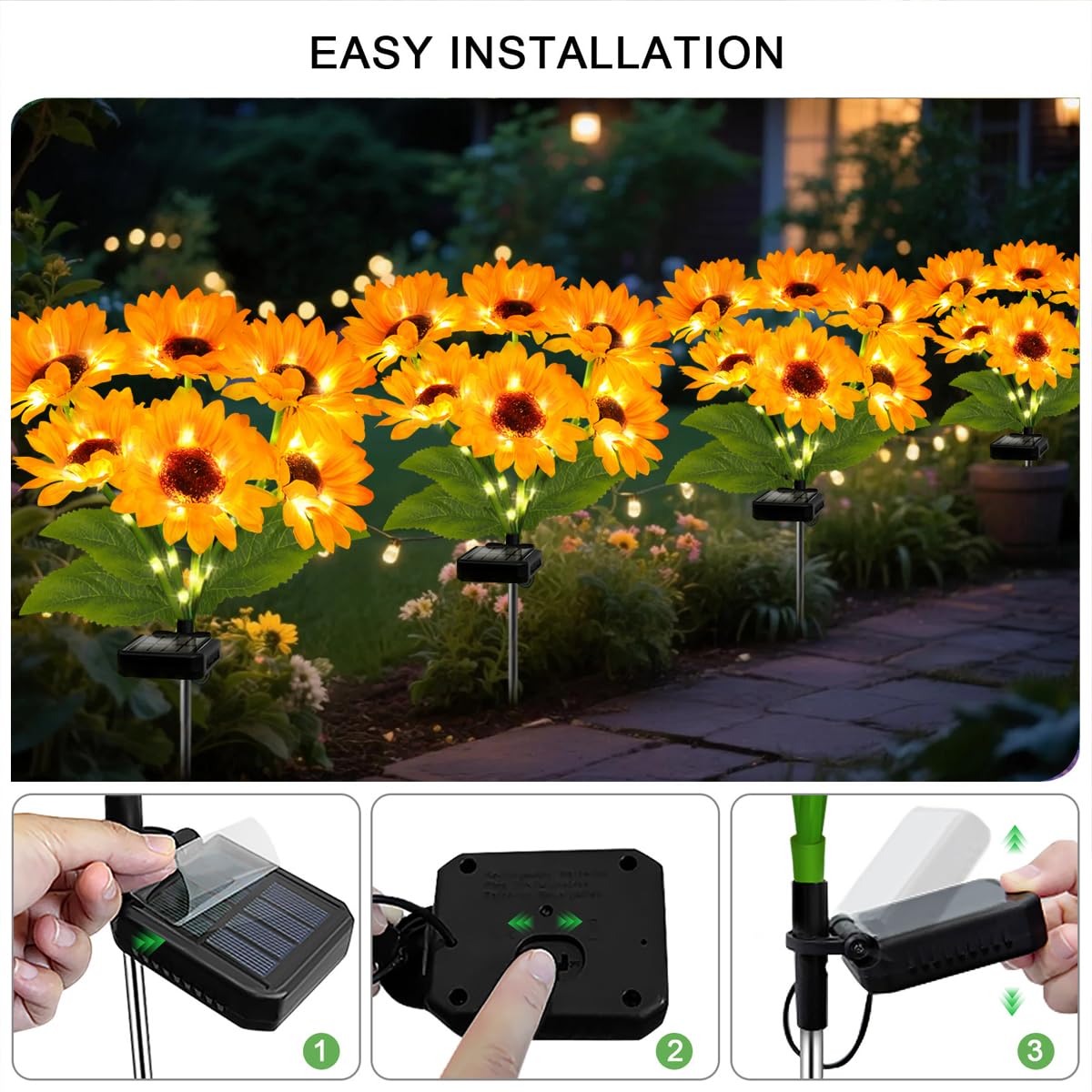 Yulloyello IP65 waterproof design protects sunflowers in rain and snow