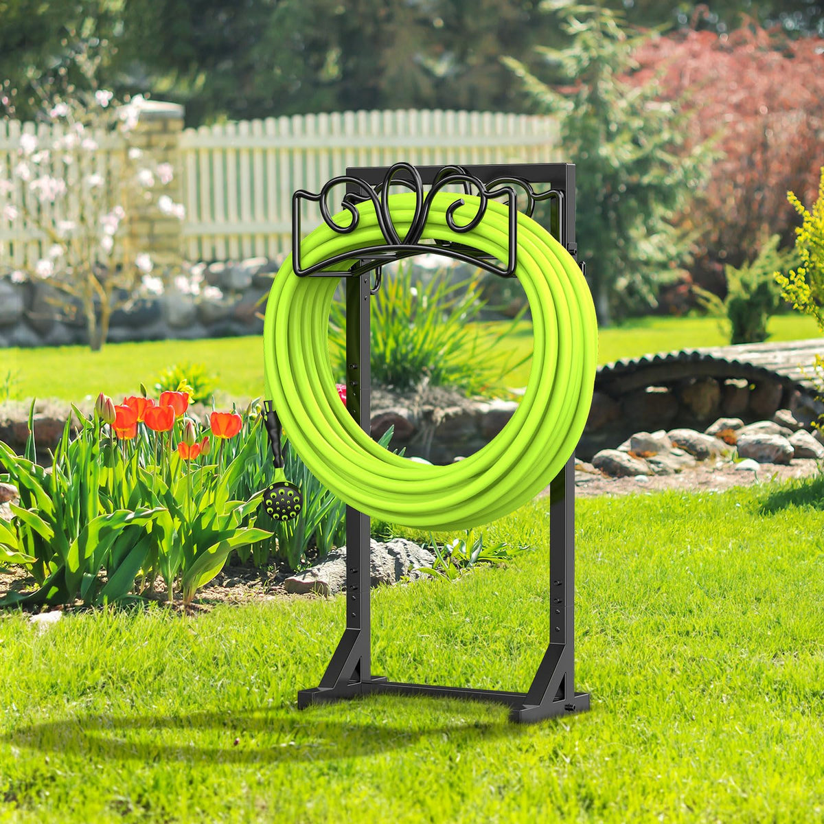 Yumatum easy-access hose storage reduces outdoor clutter.