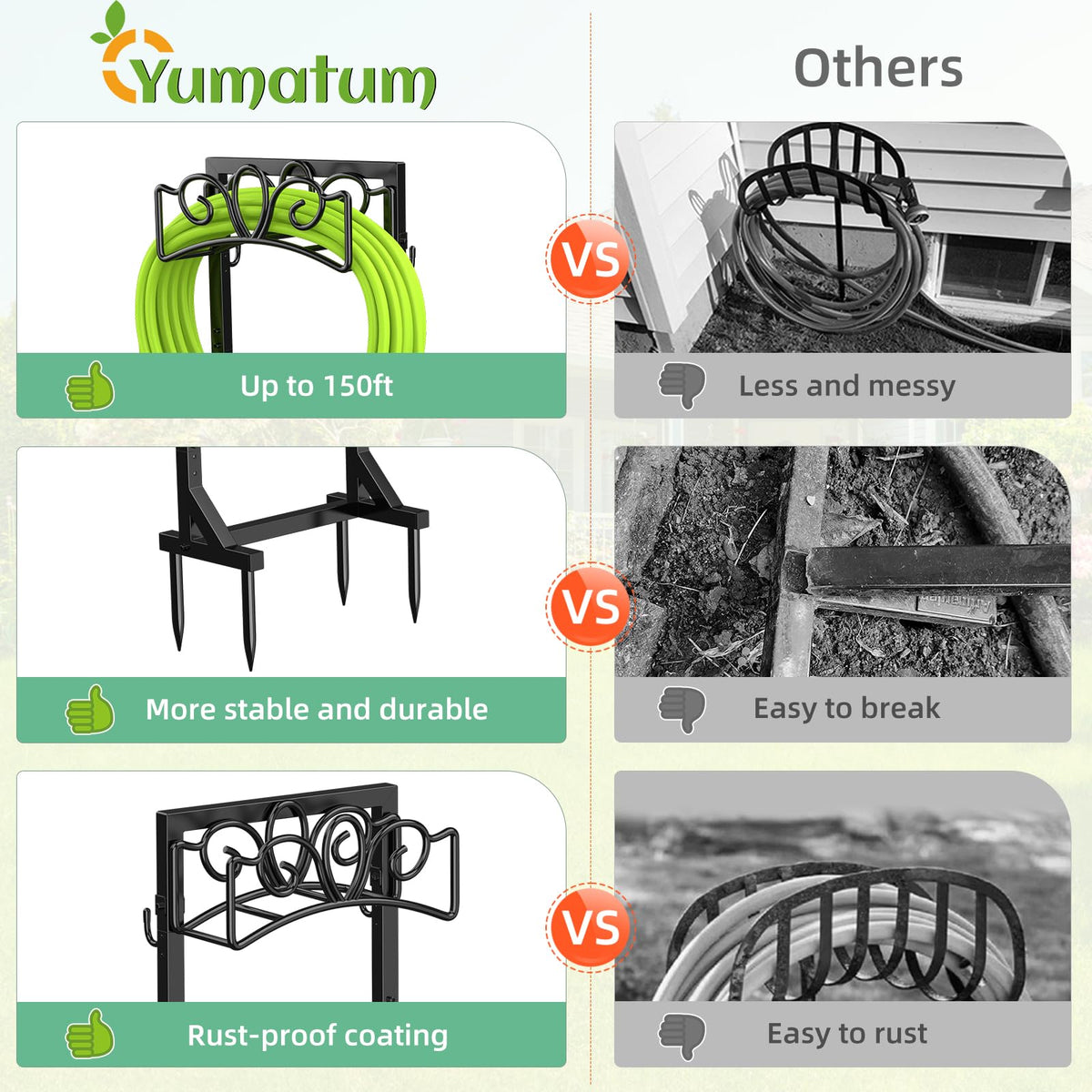 Yumatum 43-inch height keeps hose reach comfortable and bending-free.