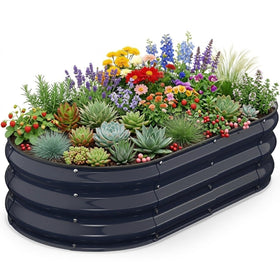 Yumatum raised garden bed front view for framed entryway greenery