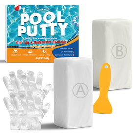 YumCraft Pool Putty two-part epoxy bottle for underwater leak sealing without draining.