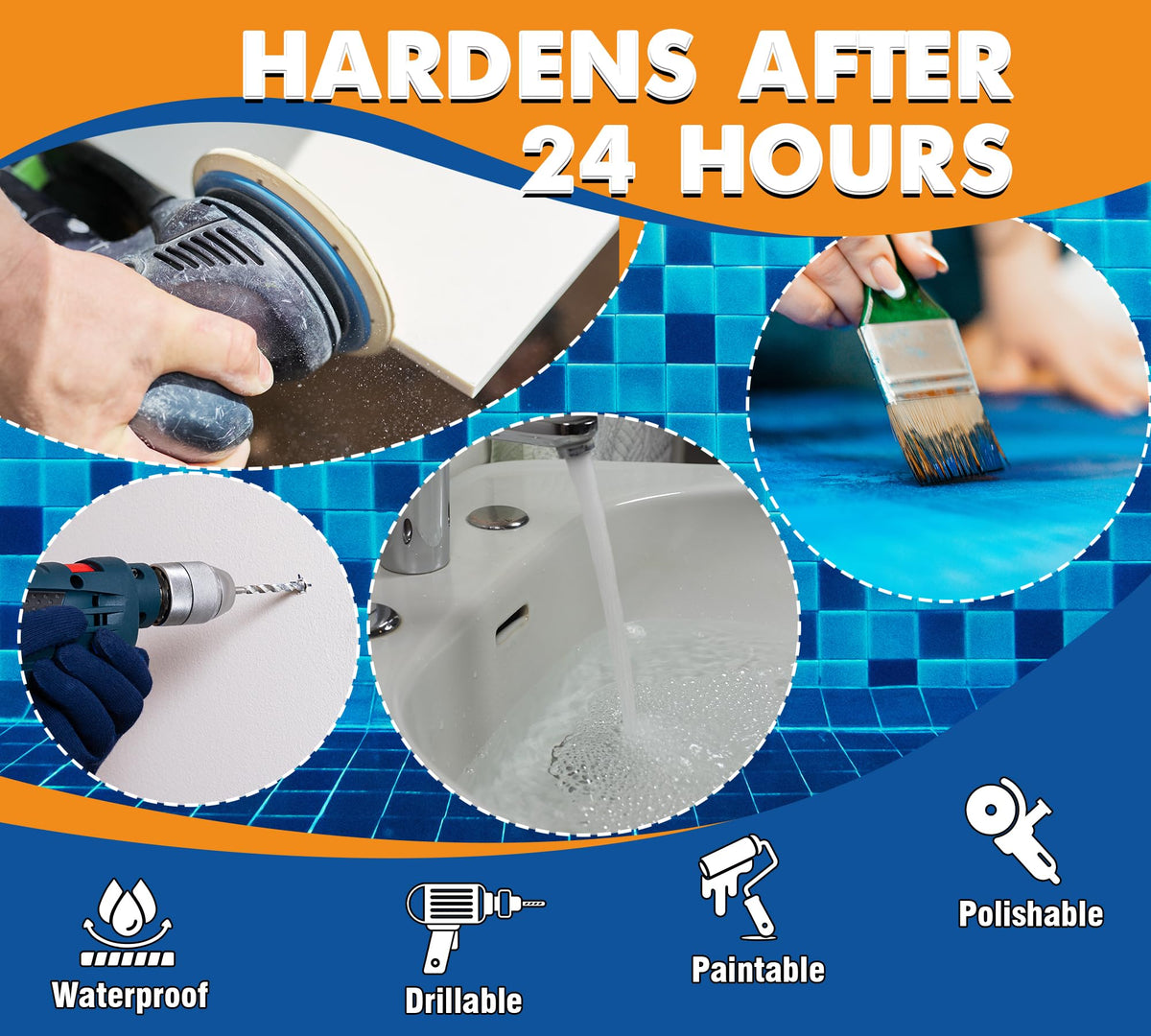 YumCraft Putty cures in 24 hours for long-lasting pool sealing.