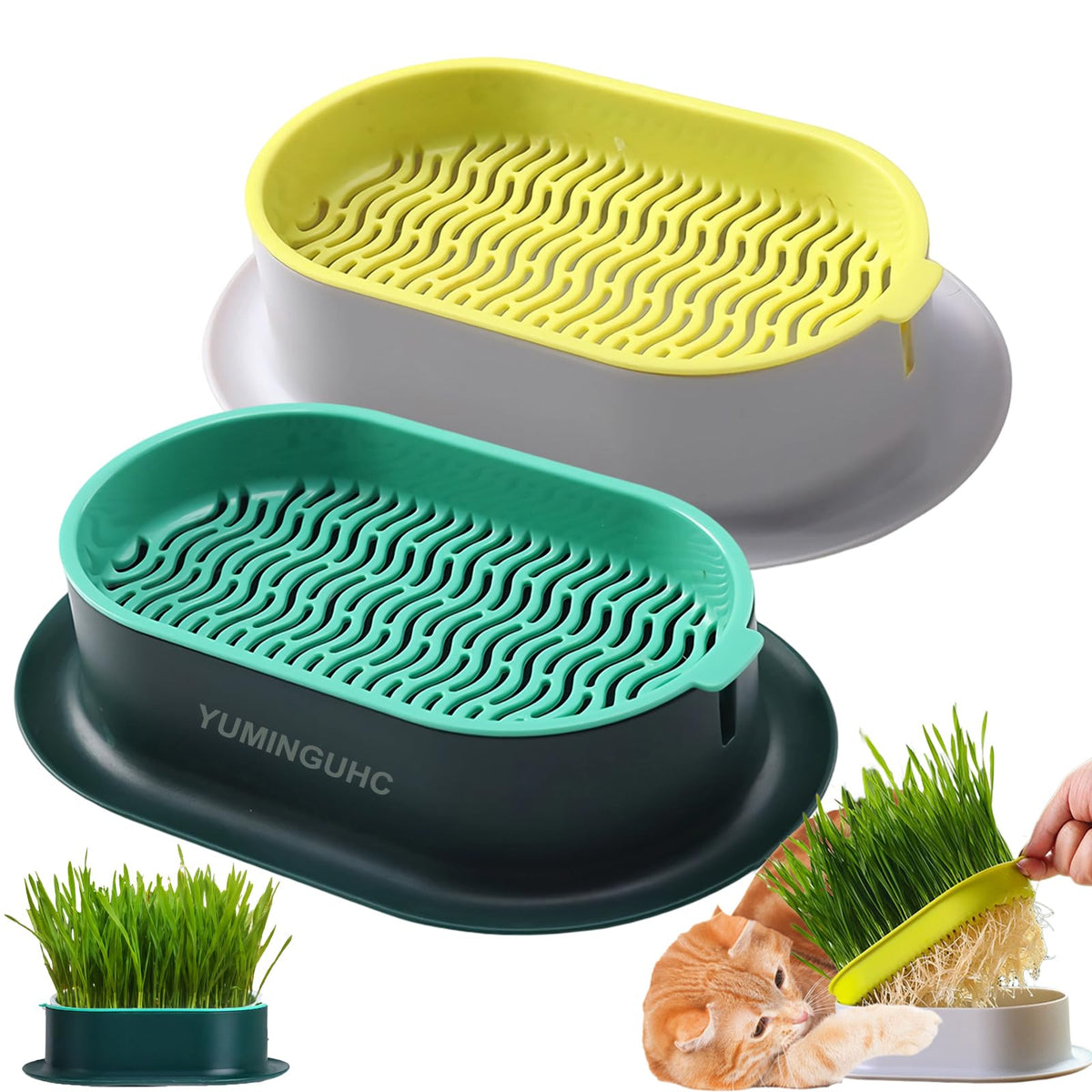 YUMINGUHC cat grass planter box for compact indoor use and enrichment.
