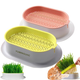 YUMINGUHC cat grass planter overall view with hydroponic tray for indoor cats