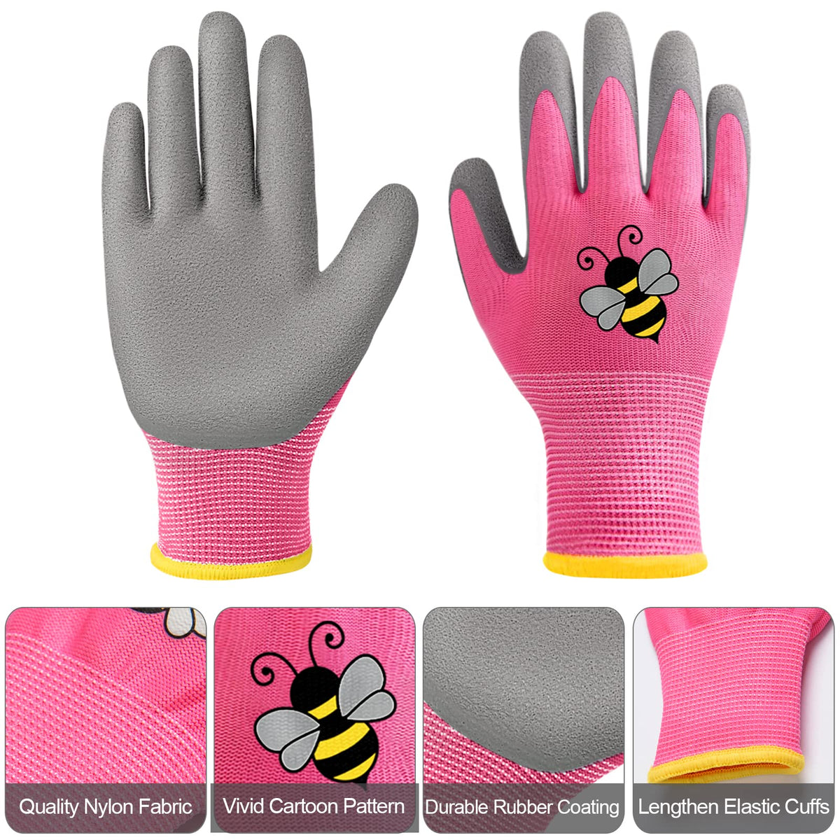 Bright color range helps children locate gloves during outdoor gardening tasks