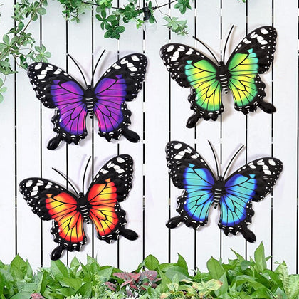 Yungeln metal butterfly wall decor four-pack brightens outdoor garden walls