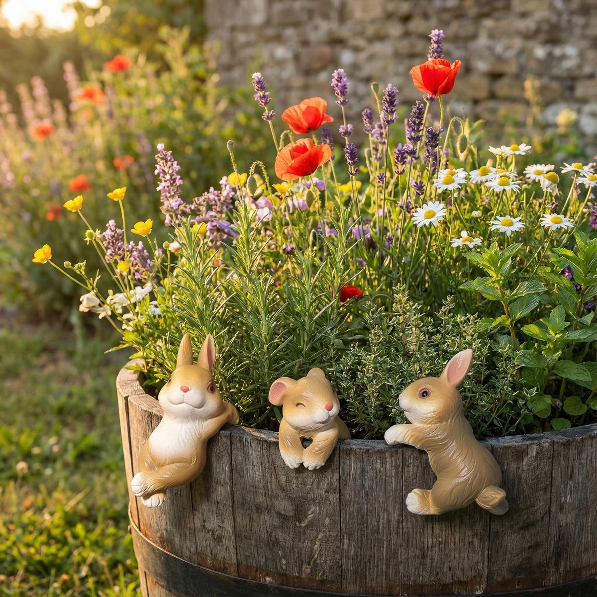 Yungeln resin rabbit figurine stays durable in sun and rain.