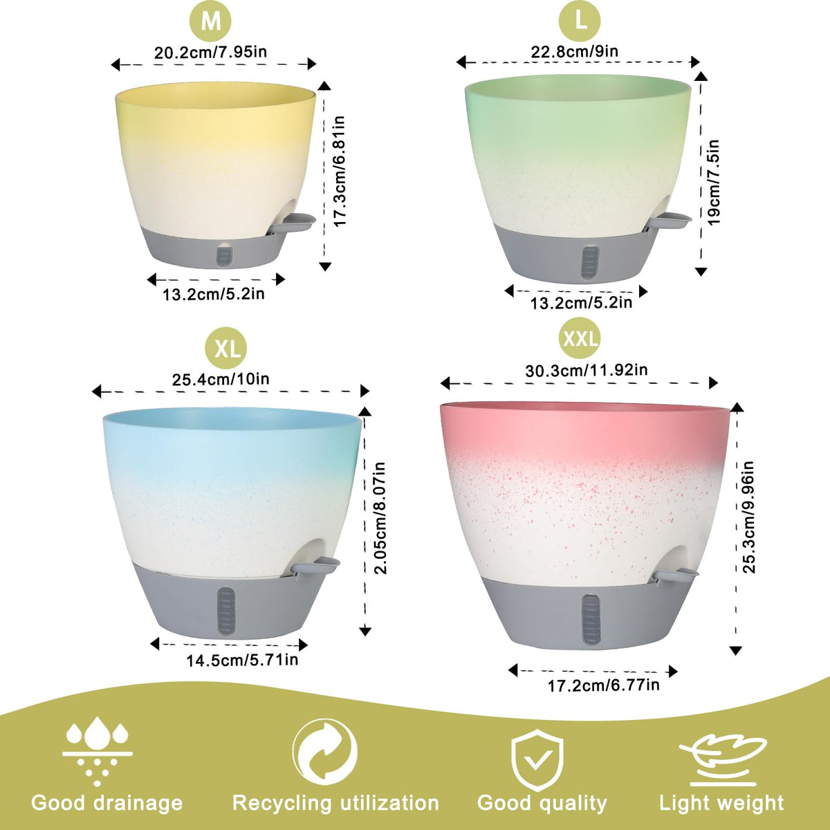 YUNLINGAA 10-inch planter with gradient finish and water level indicator for easy moisture monitoring.
