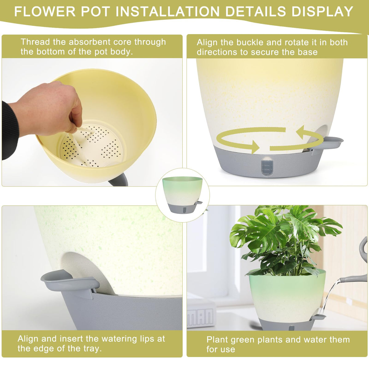 YUNLINGAA 8-inch planter with self-watering system and tray for versatile spaces.