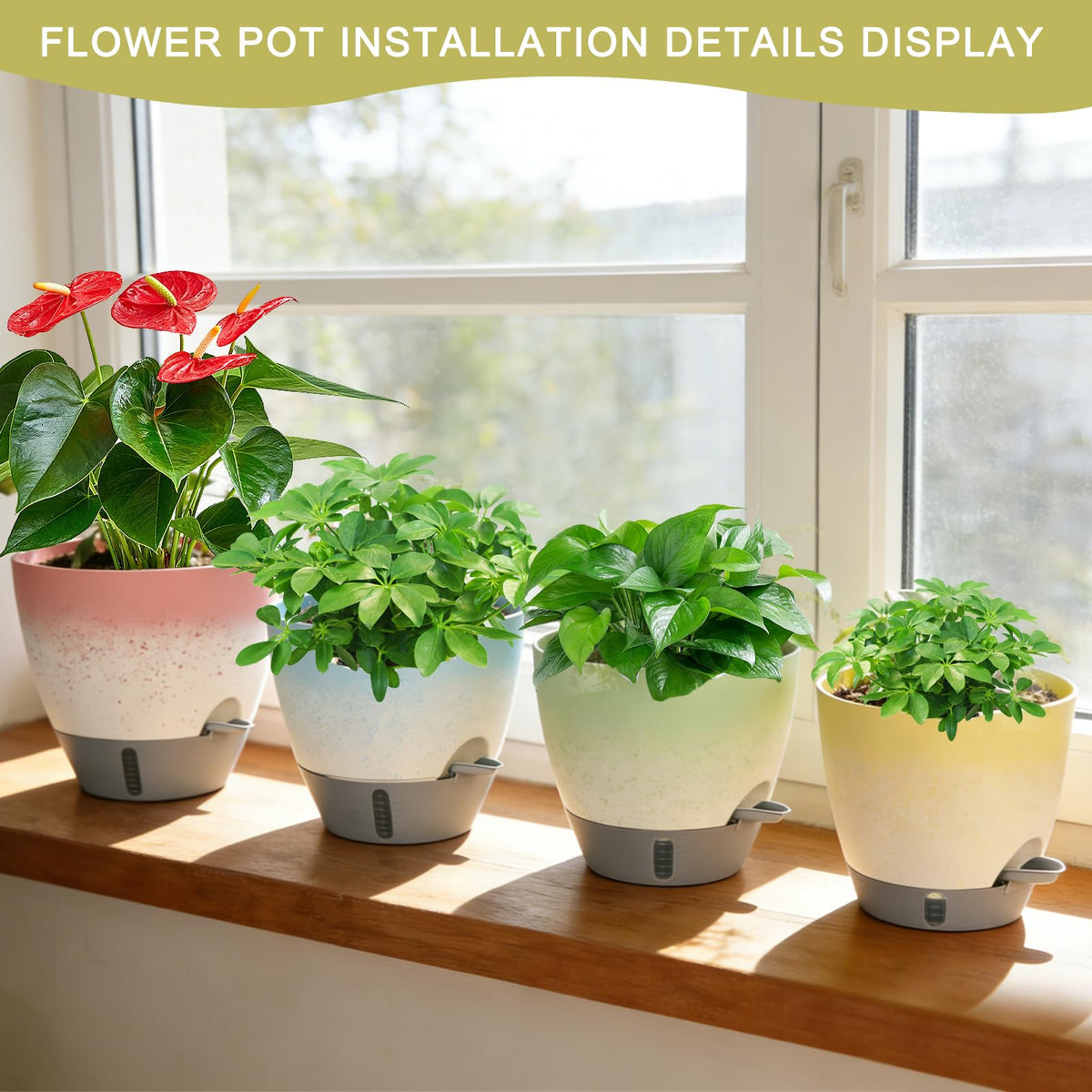 YUNLINGAA planter close-up shows moisture window and stylish form for easy care.