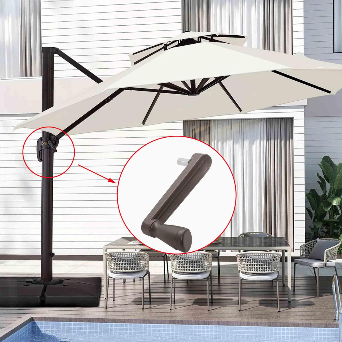 Yunsuelo heavy-duty umbrella crank handle offers strong outdoor performance.