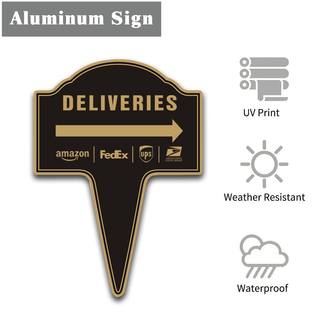 Yuntarda Deliveries Sign Arrow Right integrated stake design enables quick outdoor setup.