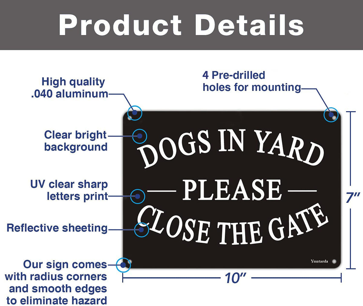 Yuntarda Dogs in Yard sign 10x7 inches suitable for gate mounting