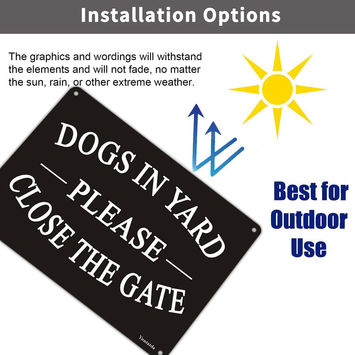 Yuntarda Dogs in Yard sign with four pre drilled holes for installation