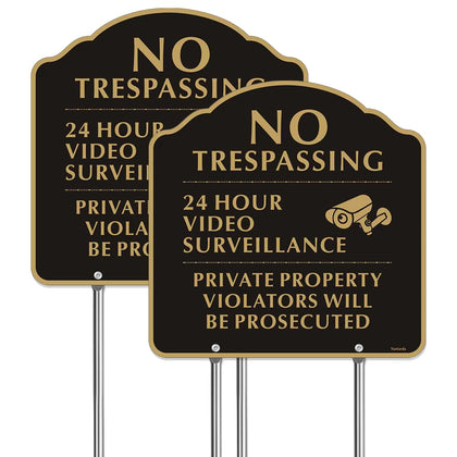 Yuntarda no trespassing sign 12-inch stake front view for property deterrence