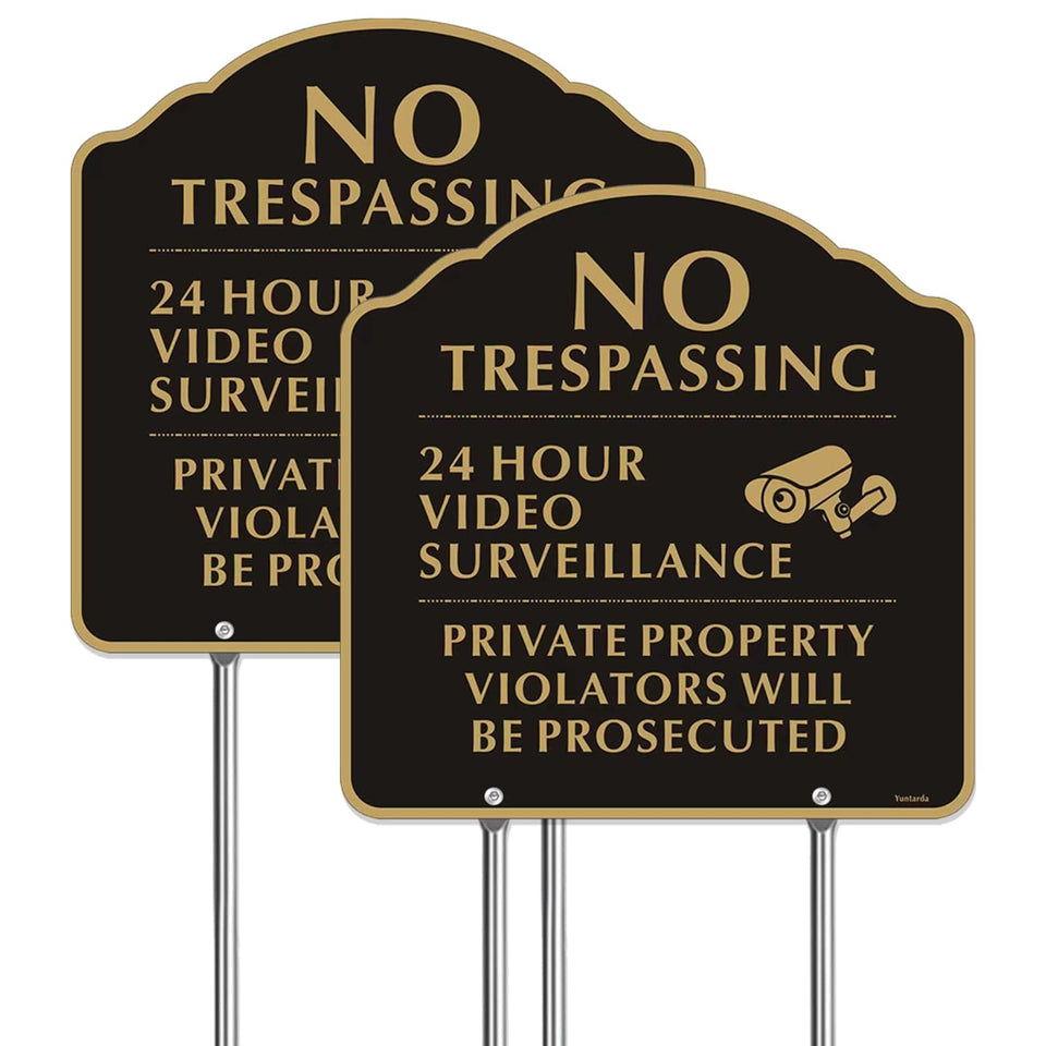 Yuntarda no trespassing sign 12-inch stake front view for property deterrence