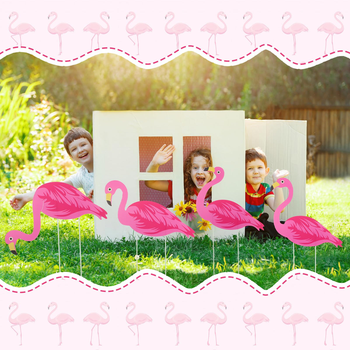 Yuntau flamingo signs serve as photo props for summer parties