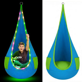 Yuntau light-up kids pod swing seat shown in full setup with vibrant LED glow for magical play.