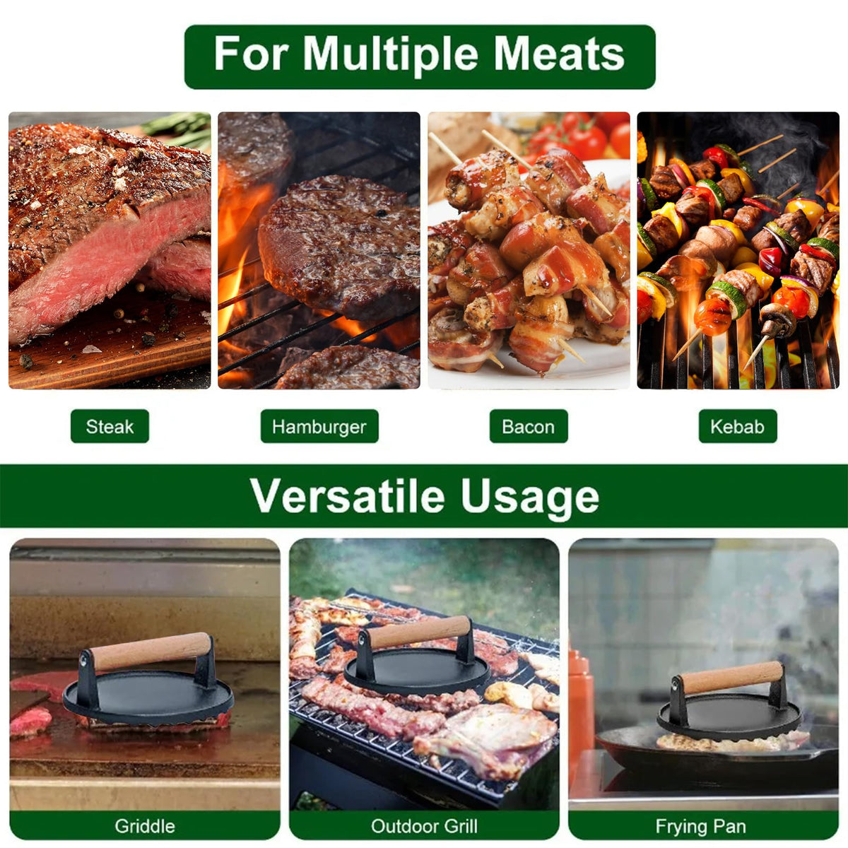 YUNYDSM versatile cast iron press on multiple cooking surfaces.